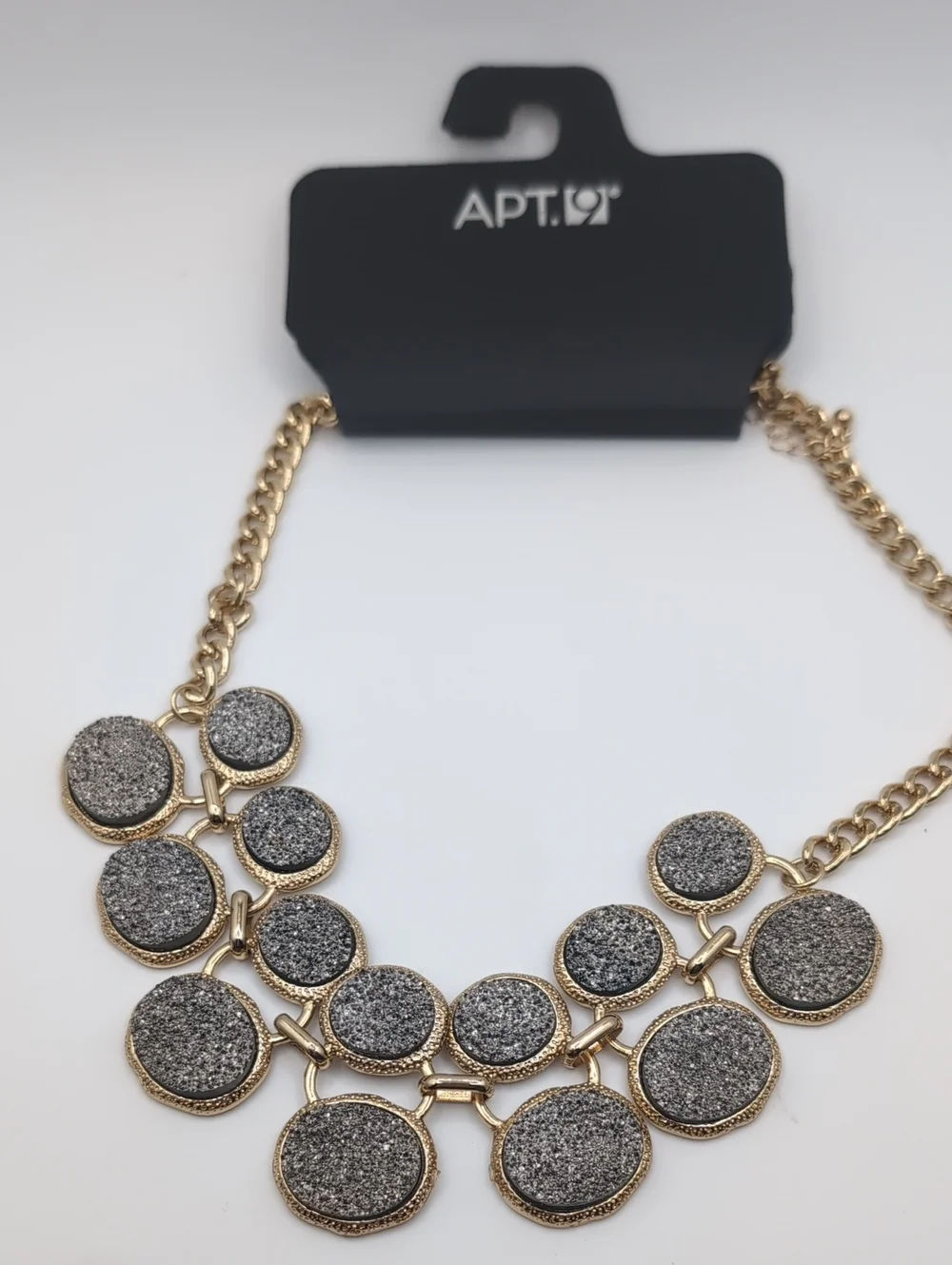 Apt. 9 Goldtone Sparkly Glittery Silver Statement Necklace NWT